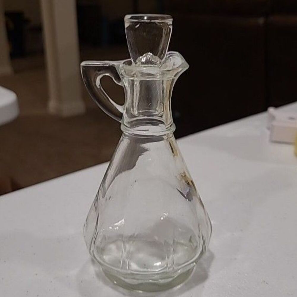 6" Clear Glass Oil & Vinegar Cruet Bottle – Vintage, No Maker’s Mark